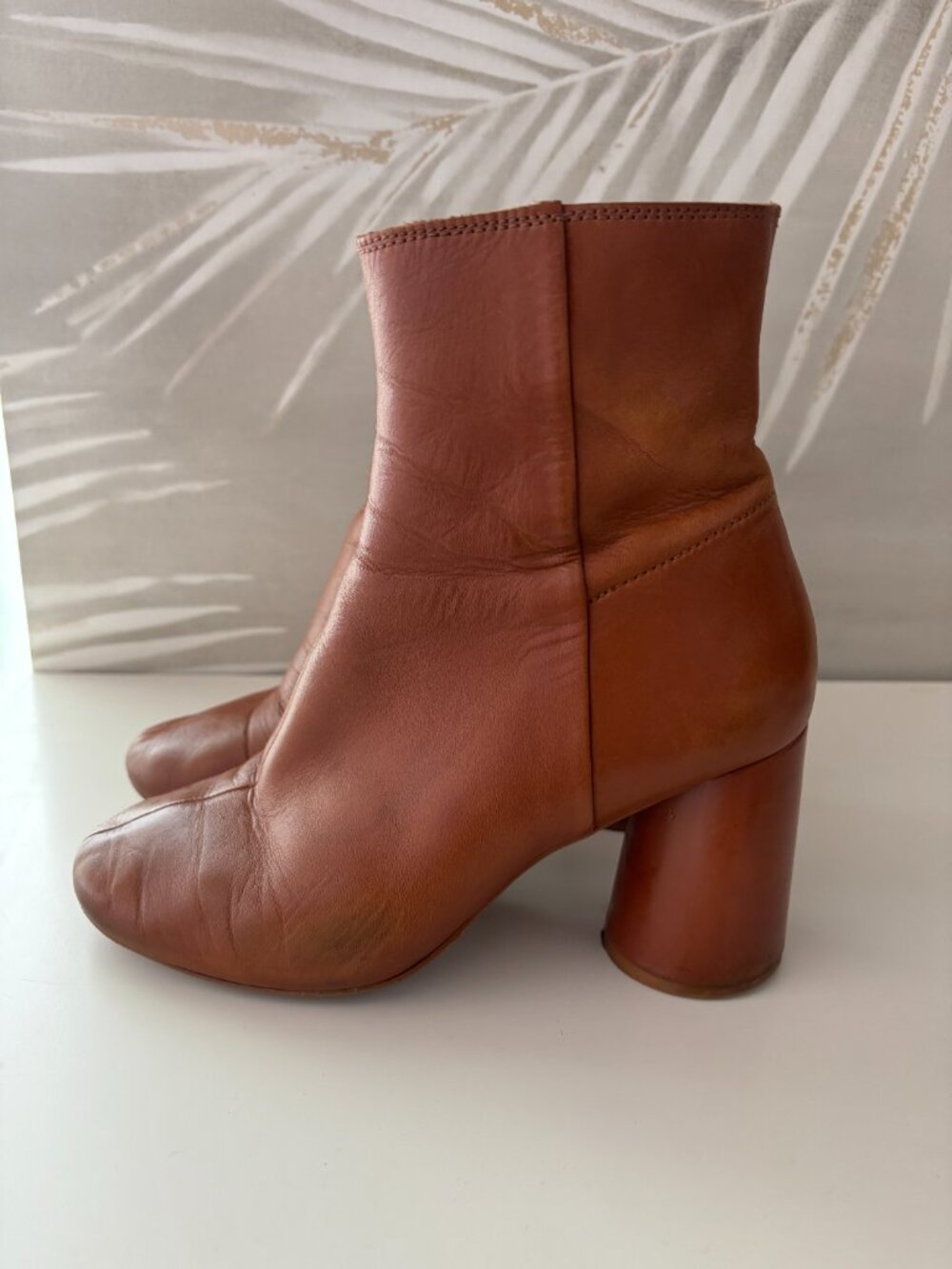 ✨ & Other Stories Cognac Leather Block Heel Ankle Boots ✨ Size 36 / US 6.5